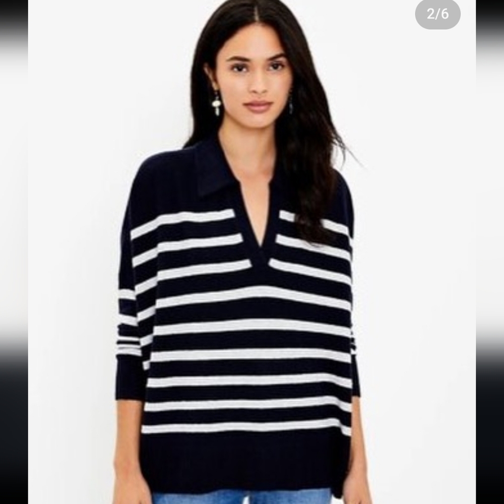 Loft Navy and Grey Oversized Striped Sweater
